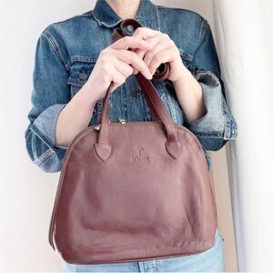 Vintage JOOP Brown Leather Shoulder Bag Full Zip Silver Hardware